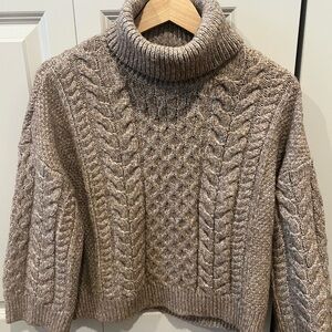 Calvin Klein Taupe Cable Knit Turtleneck Sweater
